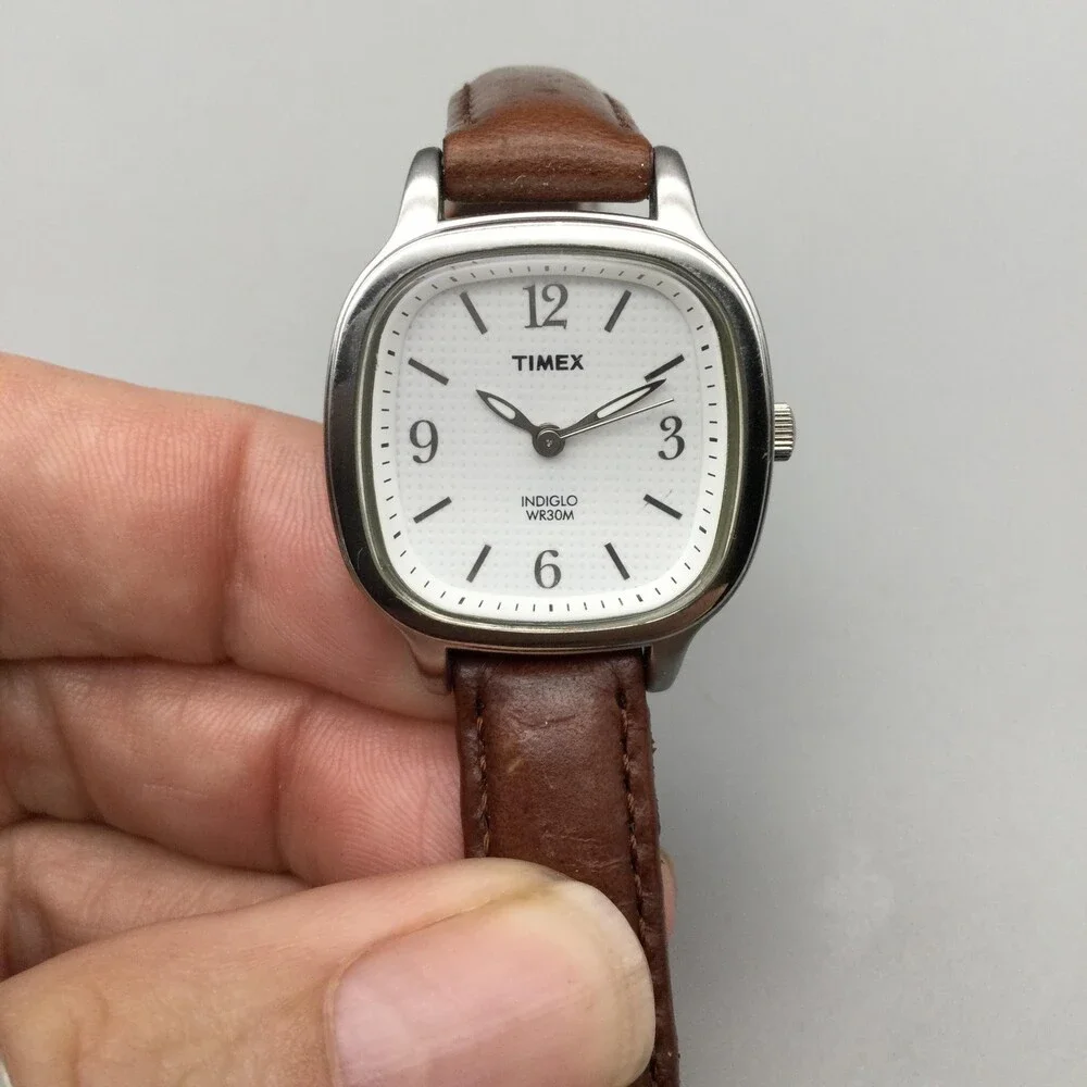Timex Indiglo Womens Watch 26mm White Dial Brown Leather T24001 New Battery